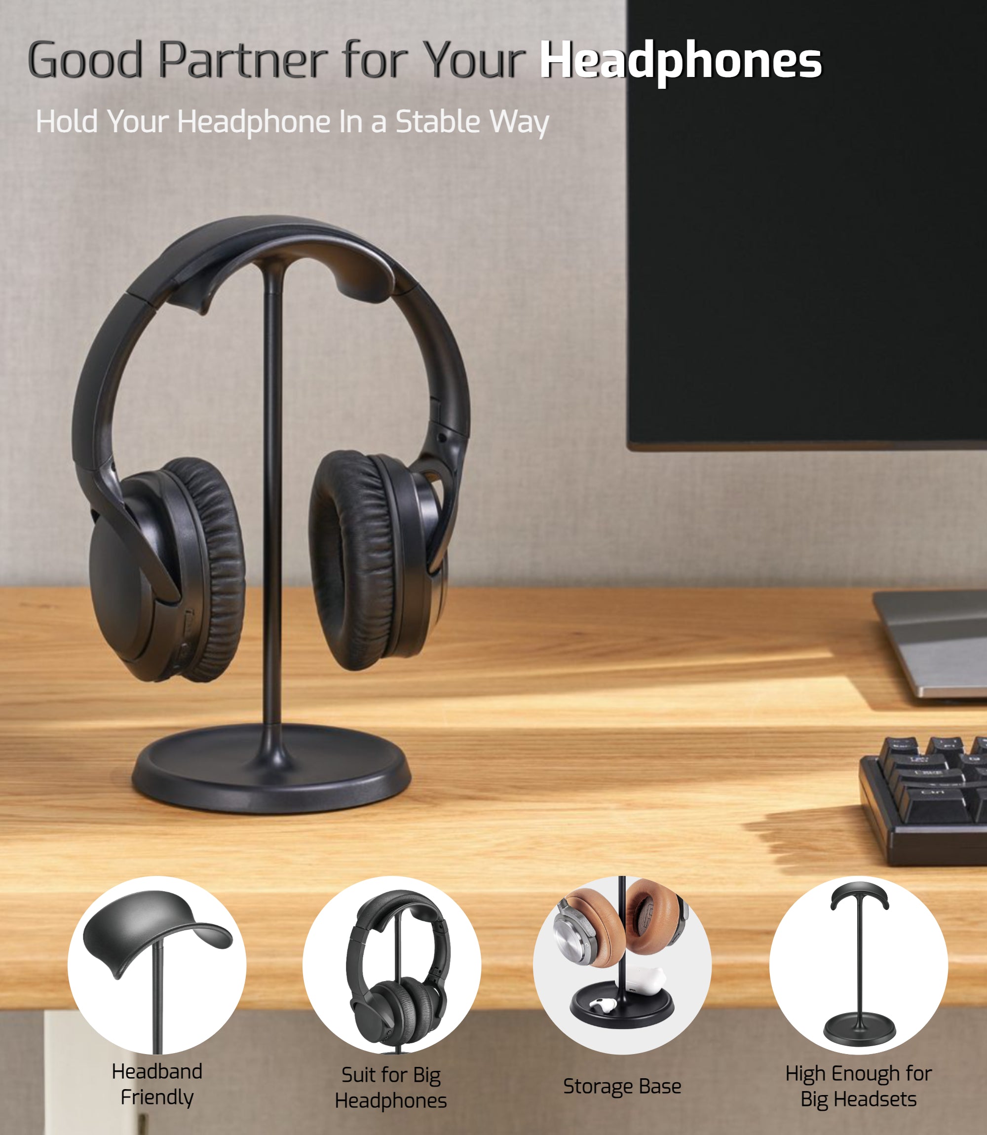 Slim Aluminum Desktop Headphone Stand