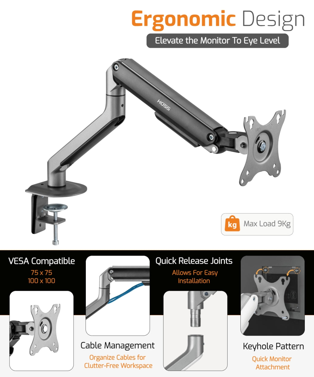 Spring-Assisted Monitor Arm -Single Monitor