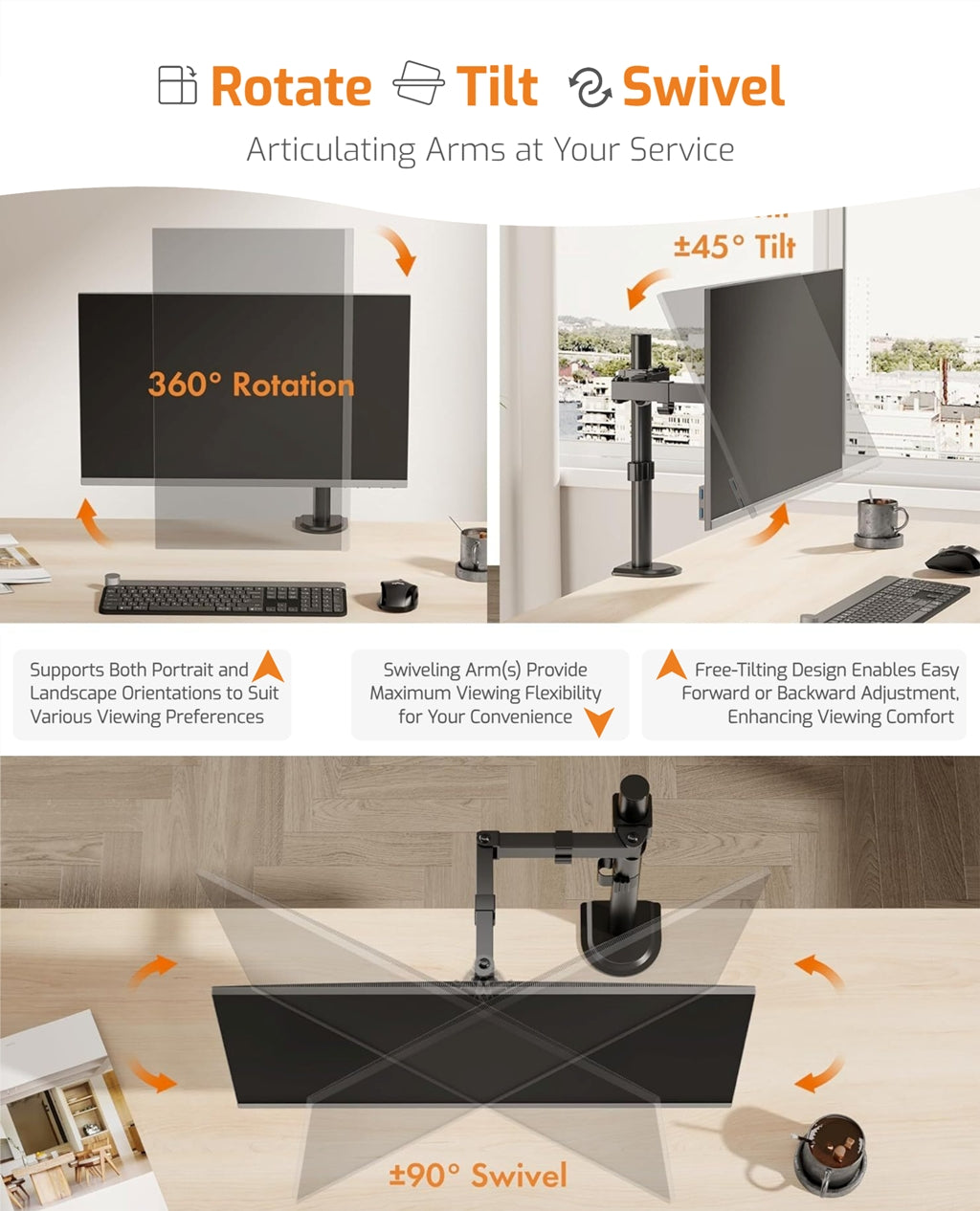 Steel Articulating Monitor Arm - Single-Monitor