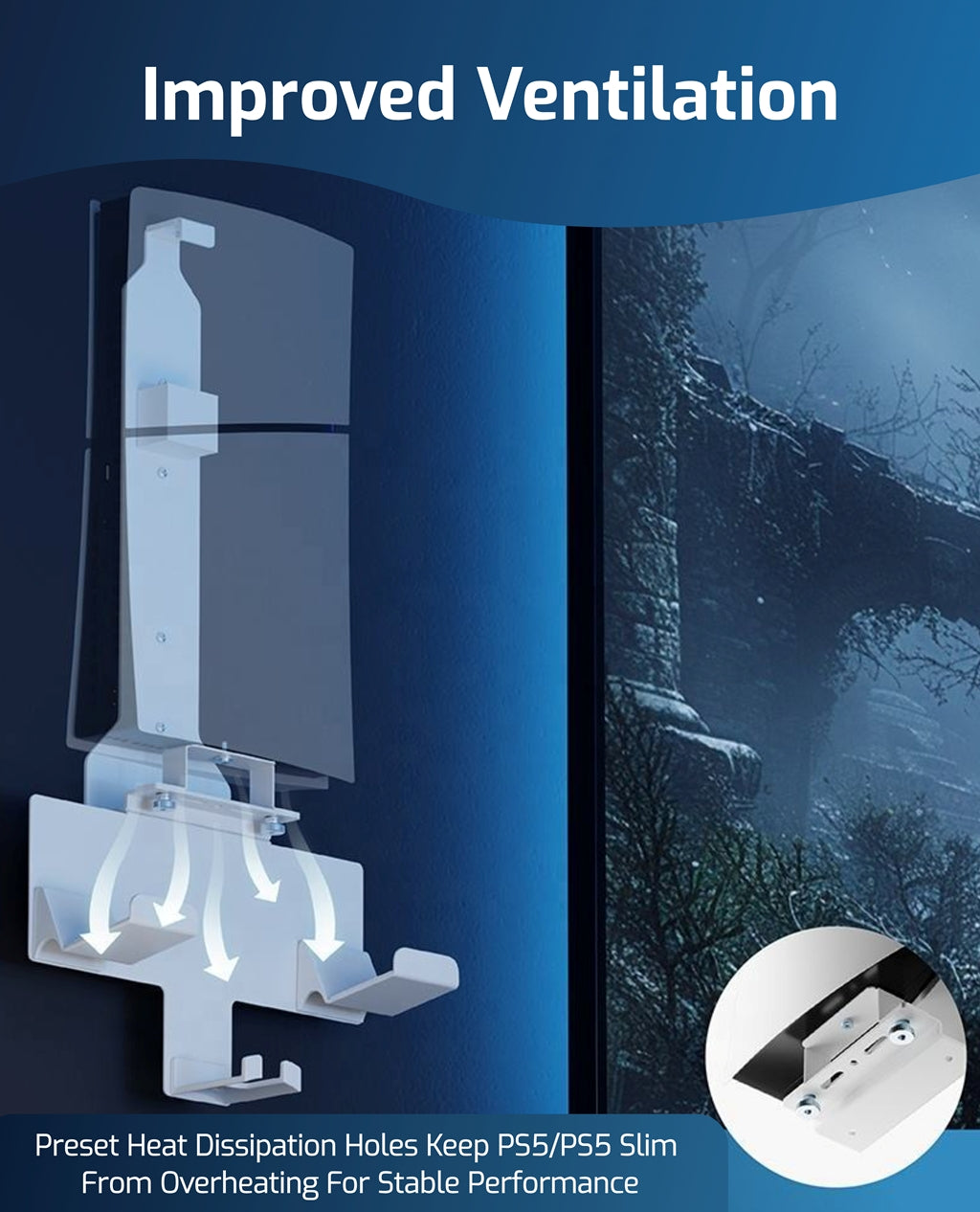 PS5/ PS5 Slim Wall Mount Stand with Controller and Headphone Holders