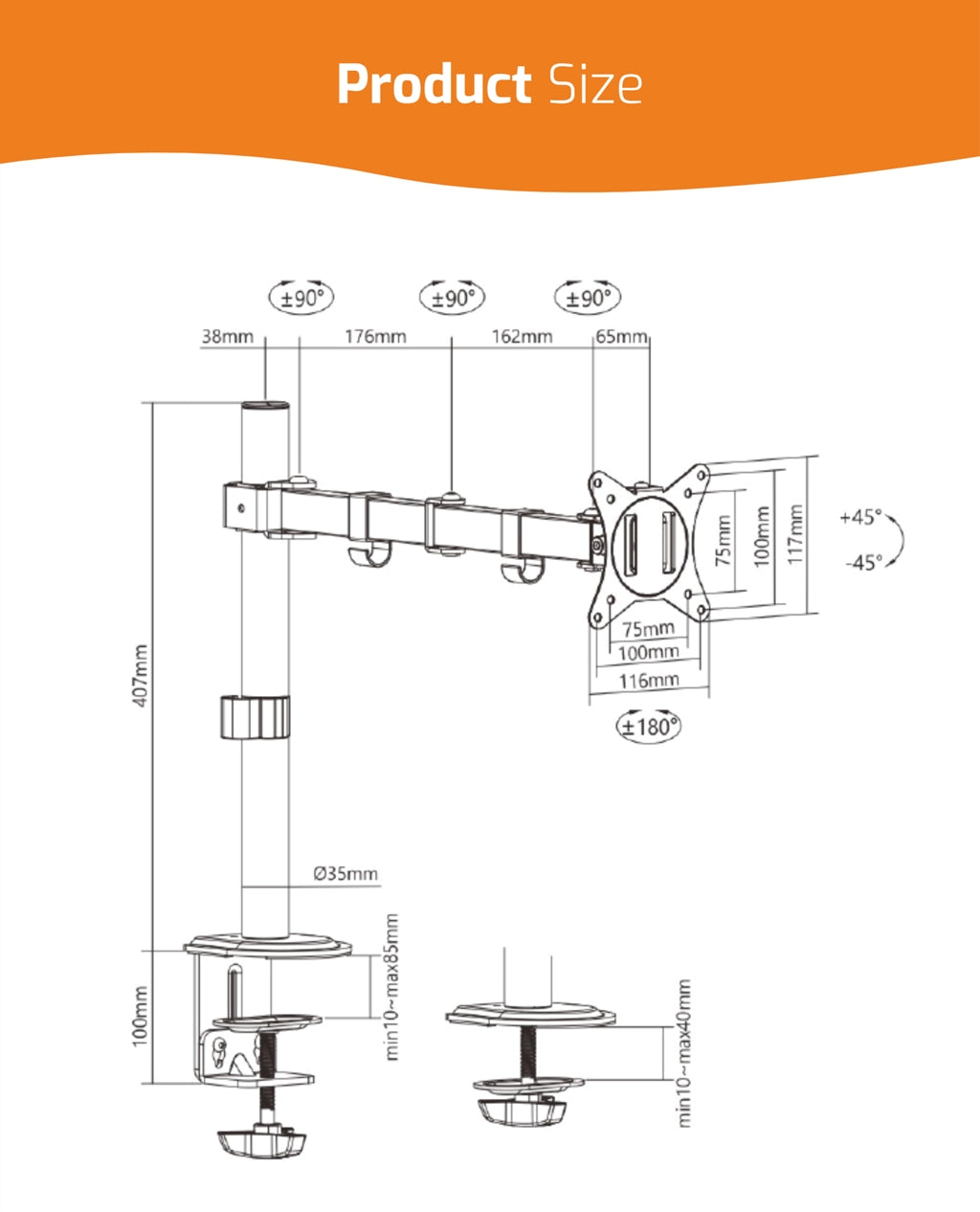 Steel Articulating Monitor Arm - Single-Monitor