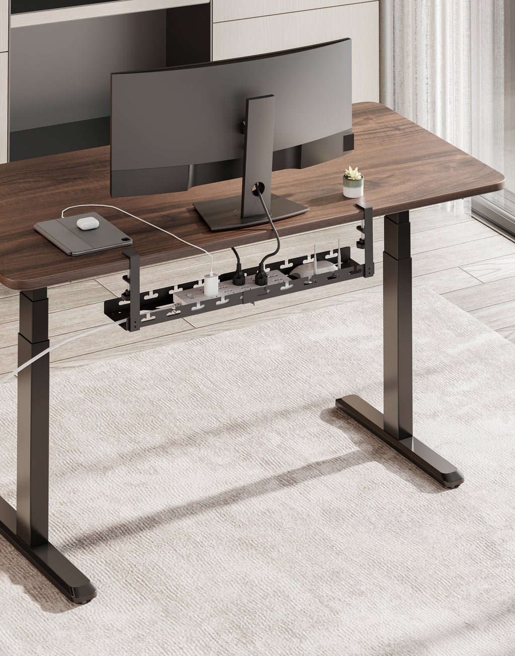 Extendable Clamp-On Under-Desk Cable Management Tray