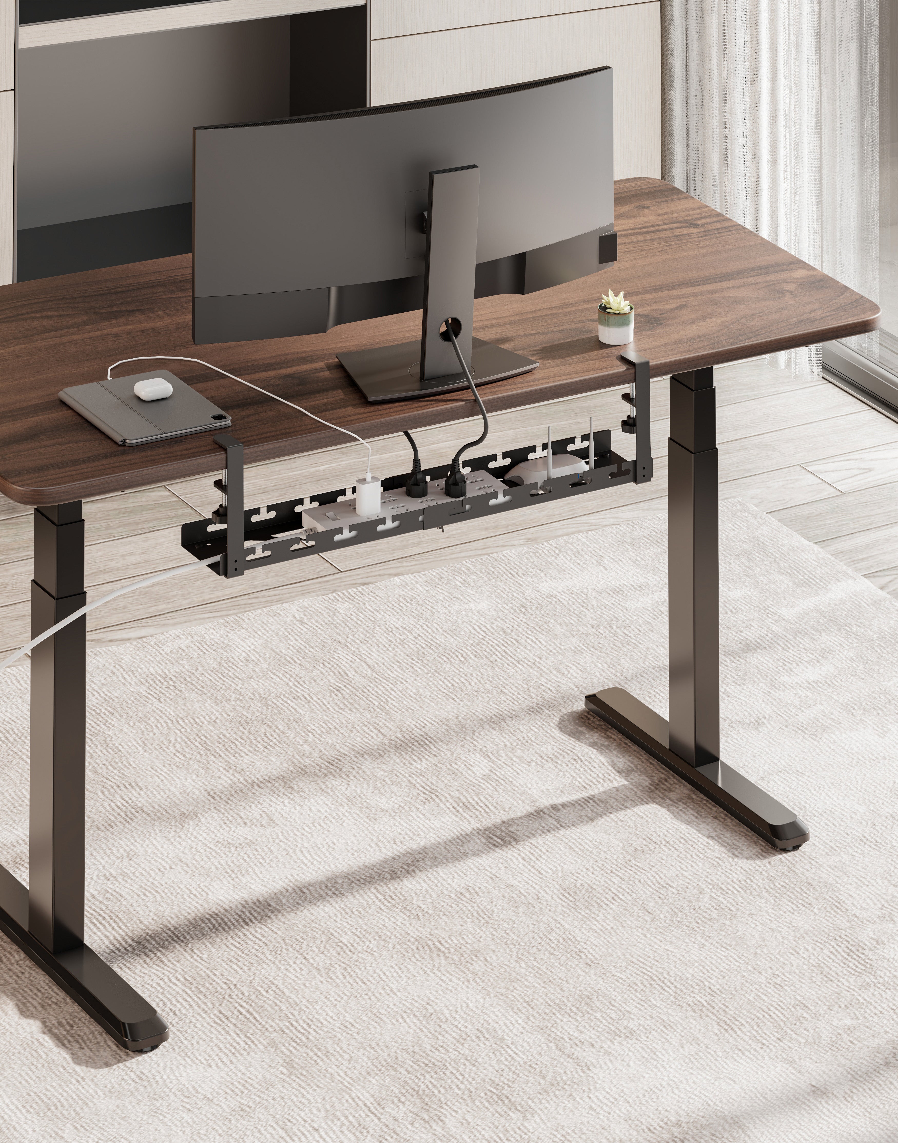 Extendable Clamp-On Under-Desk Cable Management Tray
