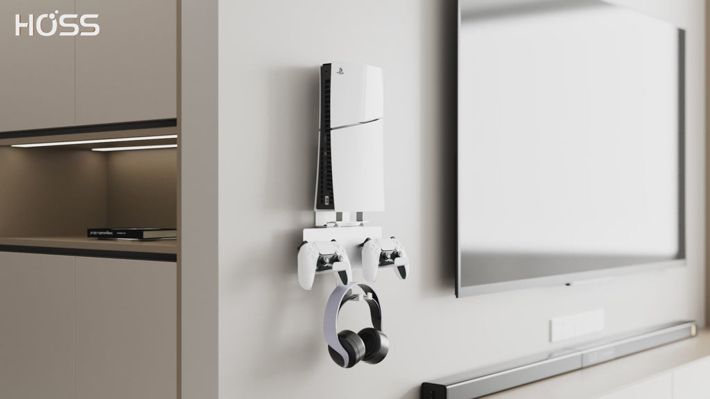 PS5/ PS5 Slim Wall Mount Stand with Controller and Headphone Holders