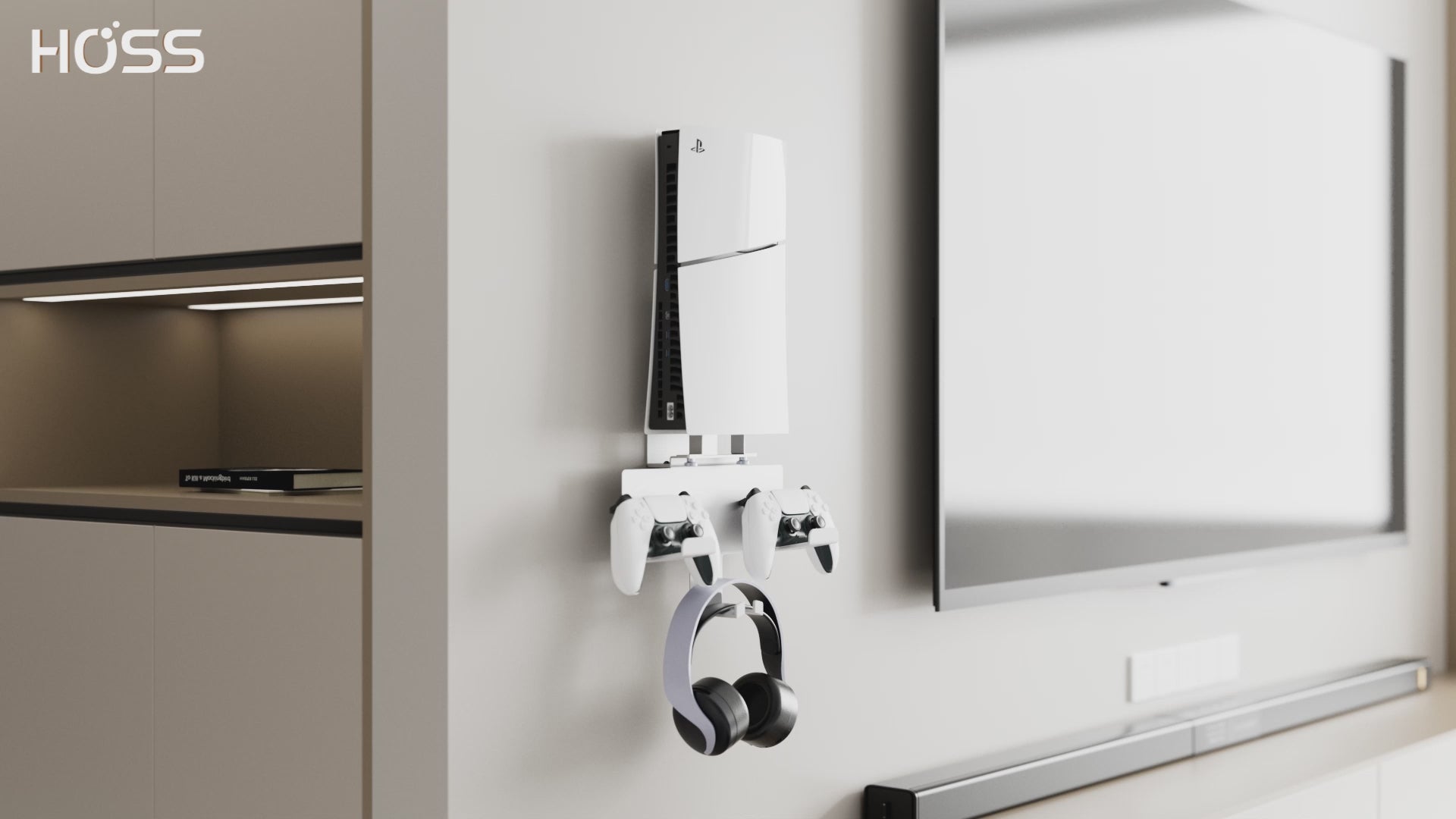 PS5/ PS5 Slim Wall Mount Stand with Controller and Headphone Holders